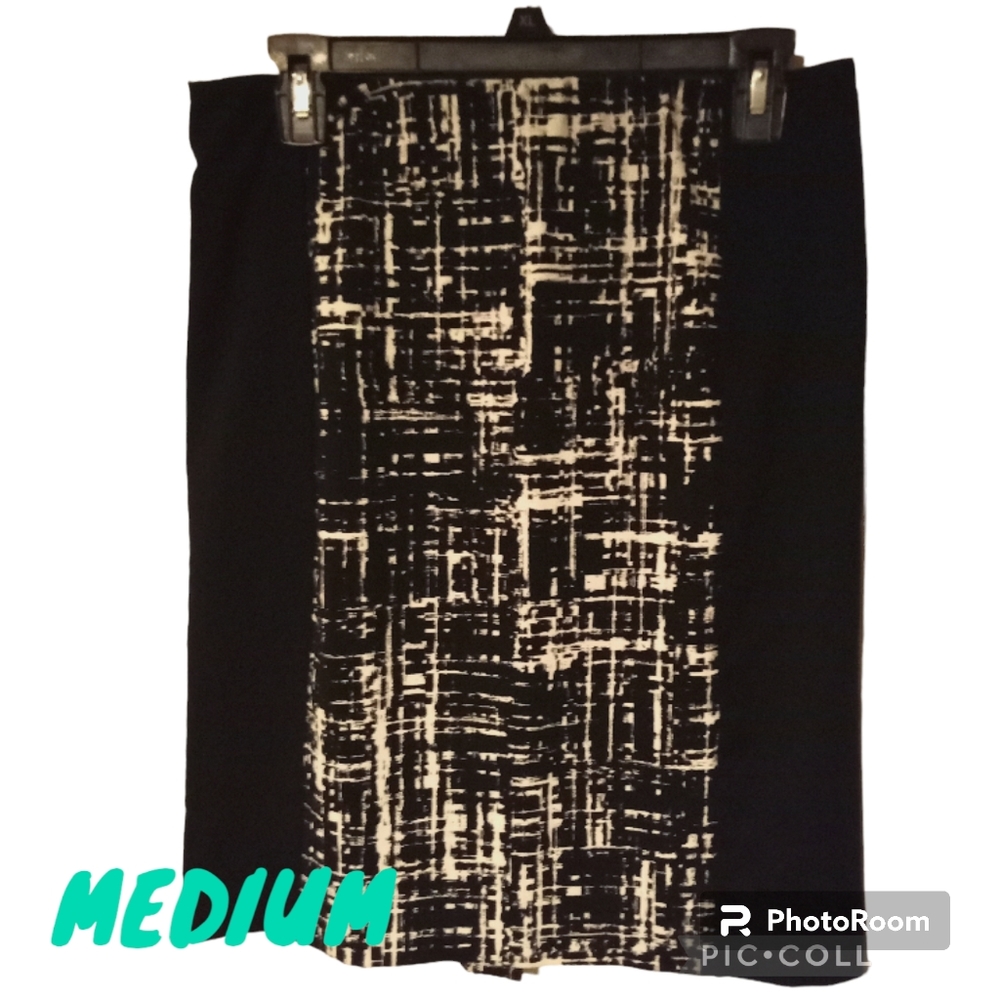 Cynthia Rowely Abstract black pencil skirt Midi knee slit officecore Womens Med